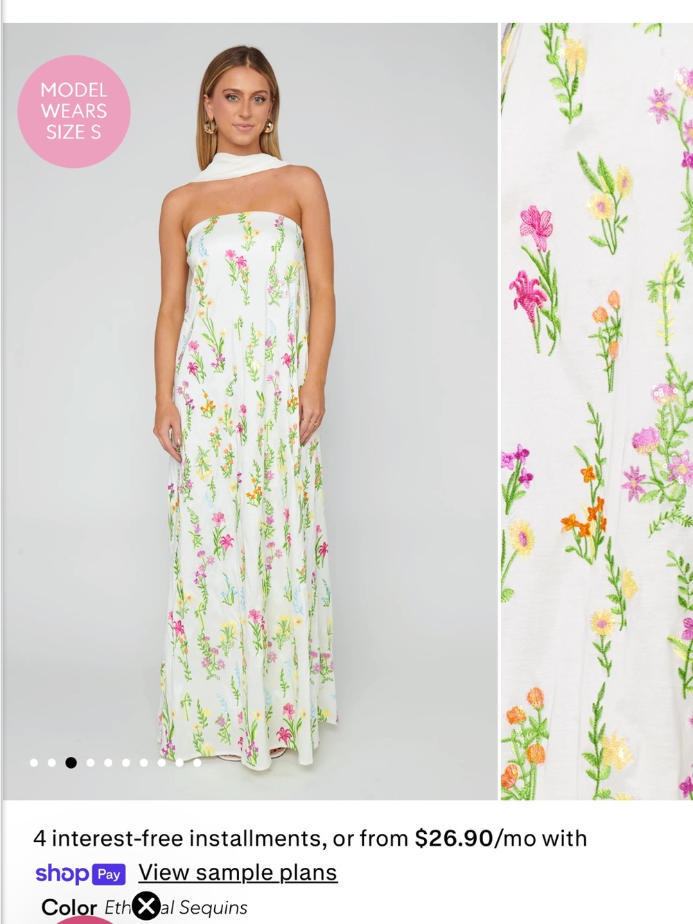 White Strapless Floral Maxi Dress